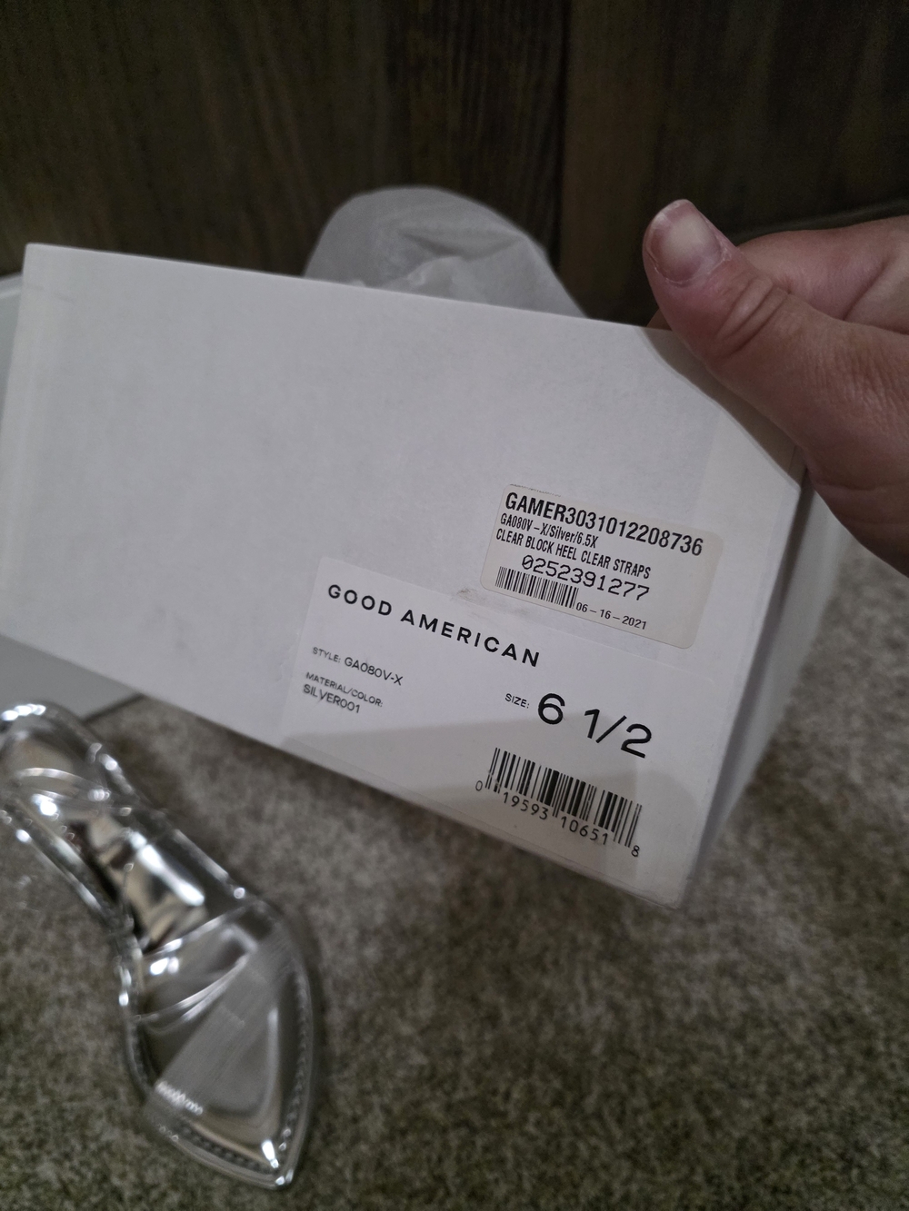 NIB Good American Silver Strappy Pointed-Toe Heels - Picture 6 of 6